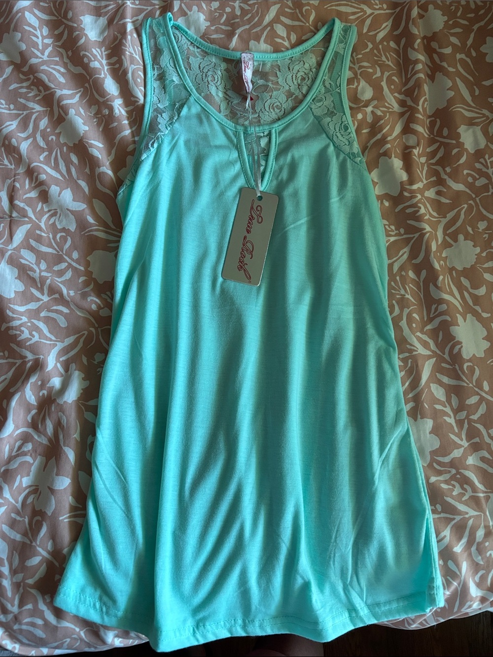 TRUE ROCK Mint Green Lace Racerback Tank Top